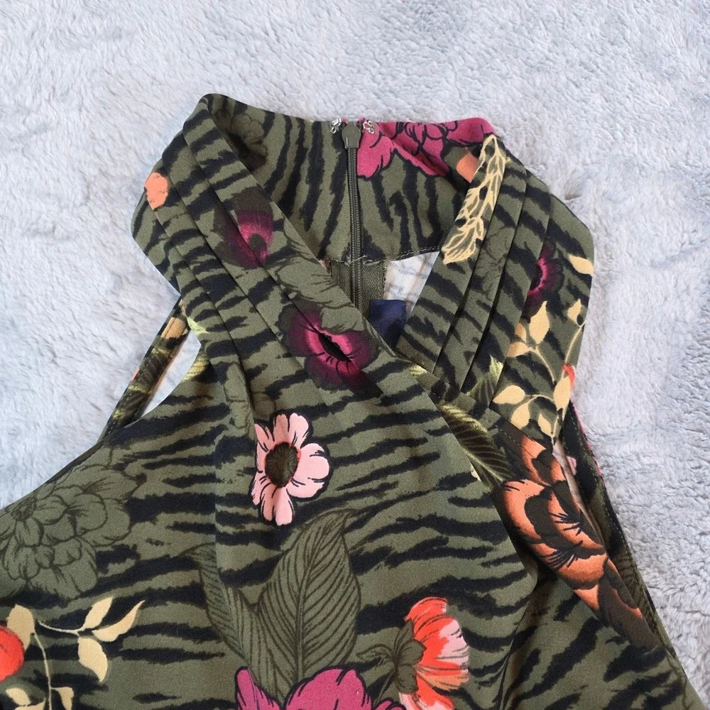 Rachel‎ Rachel Roy Womens Med Olive Floral Tiger Halter Midi Sheath Dress Jungle